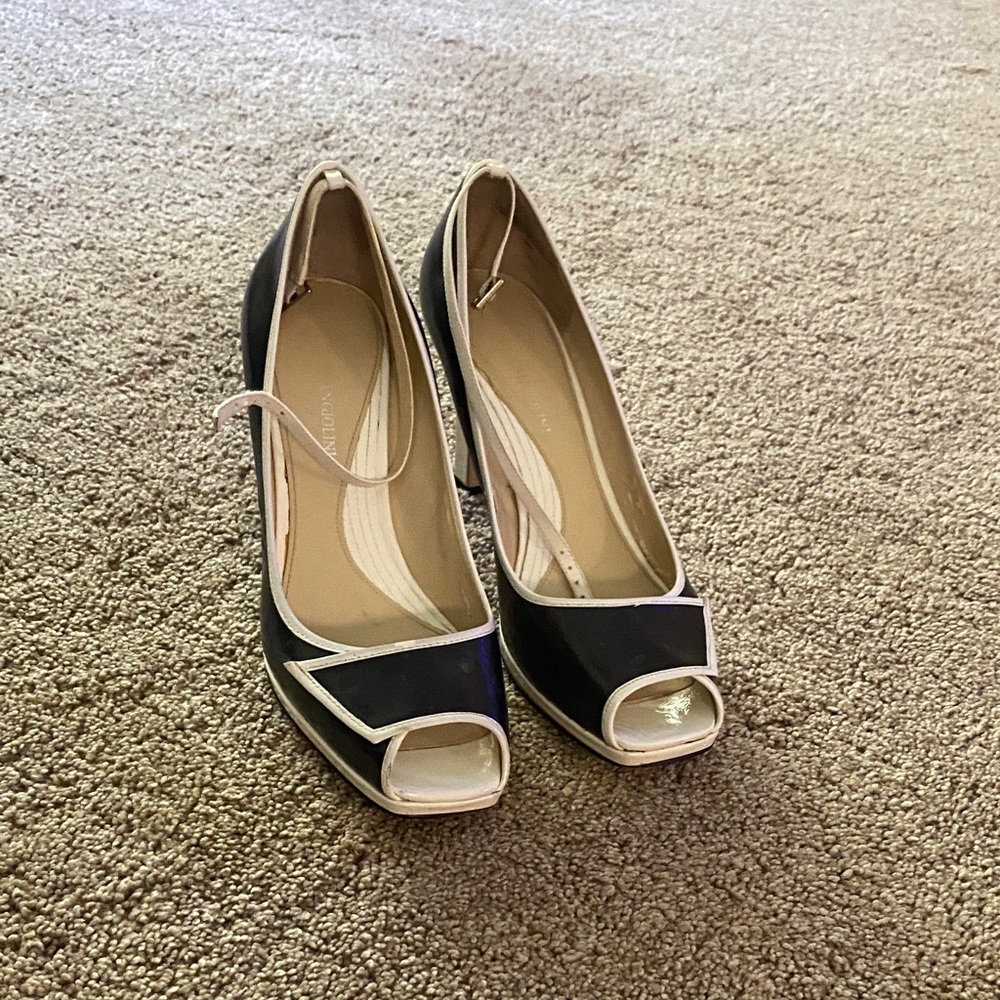 Classic Black and Cream Peep-Toe Pumps - Women